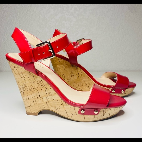Nine West Red Patent Leather Corke Wedge NWOB - Picture 6 of 7